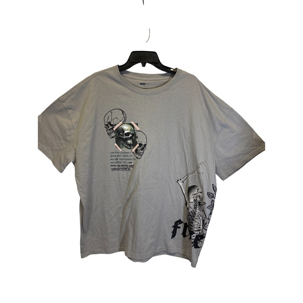 NovaMen Fashion Nova Mens Grey Skull Skeleton Freedom Graphic T-Shirt Large L